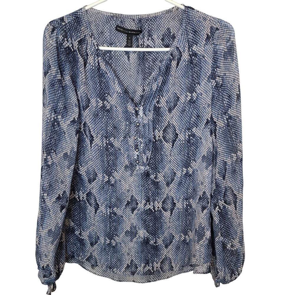 White House Black Market Womens Snakeskin Top Size 0 Mob Wife Career Corp Blue
